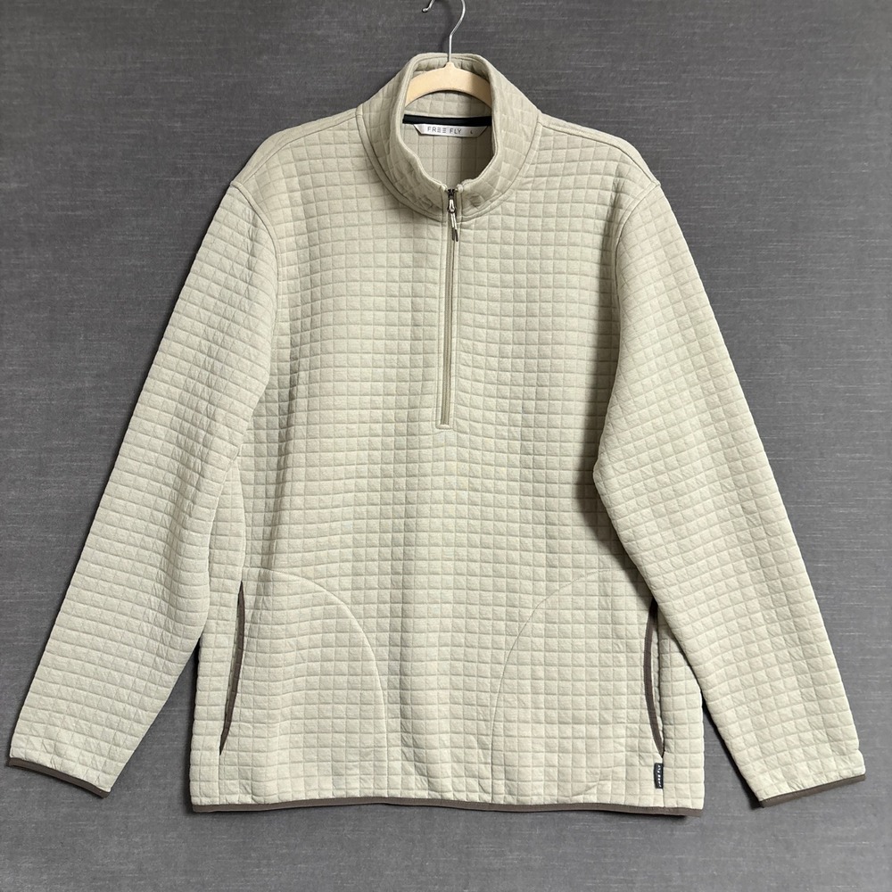 Free Fly Downcalley Quarter Zip Pullover L Sandstone Quilted Pockets Outdoor